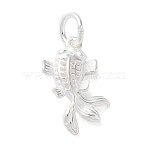 925 Sterling Silver Hollow Fish Charms with Jump Rings, Silver, 15x9x3.4mm, Hole: 4mm(STER-E071-01S-02)