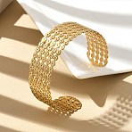 Hollow Out 304 Stainless Steel Cuff Bangles for Women, PVD Vacuum Plating, Long-Lasting Plated, Golden, Inner Diameter: 2x2-1/4 inch(5.2x5.7cm)(BJEW-Z096-01G)