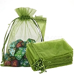Rectangle Organza Drawstring Storage Bags, for Spot Candy Bag Party Gift Bag Christmas Candy Bags, Lime, 10x8cm(PW-WGC1AC3-02)