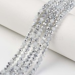 Electroplate Glass Beads Strands, Imitation Jade, Half Silver Plated, Faceted, Rondelle, Light Steel Blue, 6x5mm, Hole: 1mm, about 80~85pcs/strand, 38~40cm(EGLA-A034-J6mm-M03)