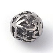 316 Surgical Stainless Steel Beads, Round with Flower Pattern, Antique Silver, 9.5mm, Hole: 2mm(STAS-G186-22AS)
