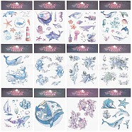 12 Sheets 12 Style Ocean Theme Cool Sexy Body Art Removable Temporary Tattoos Paper Stickers, Mixed Patterns, 15x10.5x0.03cm, 1 sheet/style(MRMJ-GF0001-36)