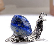 Natural Lapis Lazuli Ornament, with Metal Snail Holder for Home Office Desktop Feng Shui Ornament, 45x26x30mm(PW-WG59846-03)