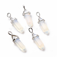Opalite Pendants, Faceted, with Platinum Tone Brass Findings, Lead free & Cadmium Free, Bullet, 27~30x9~10x7~8mm, Hole: 4x3mm(G-K329-21P)
