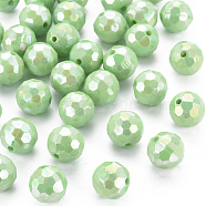 Opaque Acrylic Beads, Faceted, Dyed, AB Color, Round, Light Green, 12x11.5mm, Hole: 1.8mm(X-TACR-S154-10F-01)