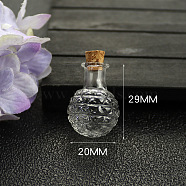 Clear Glass Bead Containers, with Cork, Wishing Bottle, Round, 2x2.9cm(PW-WG33348-07)