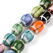 Handmade Procelain Beads Strands, Rugby, Mixed Color, 16x11mm, Hole: 1.6mm, about 22pcs/strand, 13.98''(35.5cm)(PORC-E019-03P)