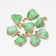 Natural Druzy Agate Pendants, Druzy Trimmed Stone, Dyed, Nuggets, Light Green, 23~40x13~30x7~20mm, Hole: 3x6mm(G-Q494-76C)