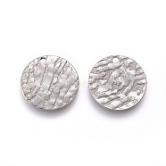 304 Stainless Steel Charms, Textured, Flat Round with Bumpy, Stainless Steel Color, 15x1mm, Hole: 1.2mm(STAS-E455-04P-15mm)
