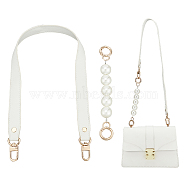 WADORN 2Pcs 2 Style PU Leather & Round ABS Plastic Imitation Pearl Bag Straps Sets, with Alloy Clasps, White, 17.1~60cm, 1pc/style(FIND-WR0009-23B)