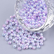 Rainbow ABS Plastic Imitation Pearl Beads, Gradient Mermaid Pearl Beads, Round, Pink, 9.5~10x9mm, Hole: 1.6mm(X-OACR-Q174-10mm-01)