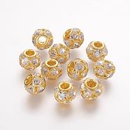 Brass Beads, with Grade A Rhinestone, Rondelle, Golden, Crystal, 8x8mm, Hole: 2mm(RB-K050-8mm-A04)