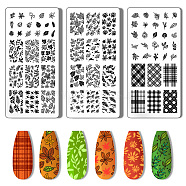 Stainless Steel DIY Nail Art Templates, Template Tool, Rectangle, Leaf, 12x6cm, 3pcs/set(MRMJ-WH0092-005)