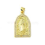 Real 18K Gold Plated Brass Micro Pave Clear Cubic Zirconia Pendants, Arch, 30x17.5x3mm, Hole: 3.5x4mm(KK-H472-36B-G)