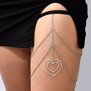 Alloy Sexy Hollow Elastic Multilayer Heart Chain, Thigh Chain for Women, Platinum, 400~700mm(FS-WGB5E69-01)