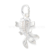 925 Sterling Silver Hollow Fish Charms with Jump Rings, Silver, 15x9x3.4mm, Hole: 4mm(STER-E071-01S-02)