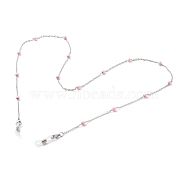 304 Stainless Steel Cable Chain Necklaces, with Enamel Beads, EyeGlass Chains, Stainless Steel Color, Pink, 27.95 inch(71cm)(AJEW-EH00377-01)