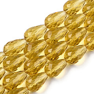 Glass Beads Strands, Faceted, Teardrop, Goldenrod, 15x10mm, Hole: 2mm, about 48pcs/strand, 27.56 inch(70cm)(X-GLAA-R024-15x10mm-17)