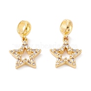 Brass Cubic Zirconia European Dangle Charms, Largr Hole Pendants, Long-Lasting Plated, Real 18K Gold Plated, Star, Clear, 25mm, Hole: 5mm, Pendant: 17x15x2.5mm(KK-B037-05G)