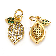 Brass Micro Pave Cubic Zirconia Charms, with Jump Rings, Long-Lasting Plated, Lemon, Lemon Chiffon, Golden, 14x10x3mm, Hole: 1.5mm(ZIRC-L093-18G)