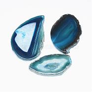 Natural Agate Slices Big Pendants, Dyed, Deep Sky Blue, 50~110x27~60x5~10mm, Hole: 2mm, about 20~40pcs/kg(G-E022-5)