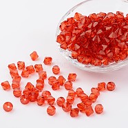 Faceted Bicone Transparent Acrylic Beads, Dyed, Dark Orange, 4mm, Hole: 1mm, about 520pcs/20g(X-DBB4mm-84)
