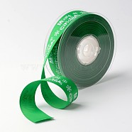 Merry Christmas with Snowflake Polyester Grosgrain Ribbon for Christmas, Green, 1 inch(25mm), about 100yards/roll(91.44m/roll)(SRIB-K002-25mm-G02)