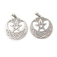 201 Stainless Steel Pendants, Hollow, Flat Round with Trinity Knot & Star Charm, Stainless Steel Color, 35x32x1mm, Hole: 6.5x3mm(STAS-K251-009)
