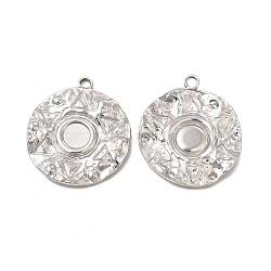 304 Stainless Steel Pendant Cabochon Settings, Textured Flat Round, Stainless Steel Color, Tray: 5.5mm, 24x21x2mm, Hole: 2mm(STAS-E182-02P)