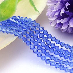 Faceted Imitation Austrian Crystal Bead Strands, Grade AAA, Bicone, Royal Blue, 10x10mm, Hole: 0.9~1mm, about 40pcs/strand, 15.7 inch(G-M180-10mm-13A)