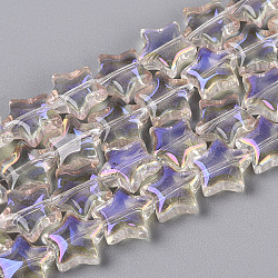 Electroplate Transparent Glass Beads Strands, Star, Medium Purple, 9~9.5x9.5~10x4~5mm, Hole: 0.6~0.8mm, about 100pcs/strand, 33.46 inch(85cm)(EGLA-N056-04A-A02)