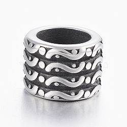 304 Stainless Steel Beads, Large Hole Beads, Column, Antique Silver, 12x9mm, Hole: 8.5mm(STAS-H440-43AS)