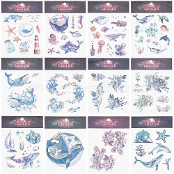 12 Sheets 12 Style Ocean Theme Cool Sexy Body Art Removable Temporary Tattoos Paper Stickers, Mixed Patterns, 15x10.5x0.03cm, 1 sheet/style(MRMJ-GF0001-36)