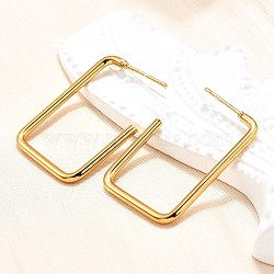 201 Stainless Steel Stud Earrings, with Ear Nuts and 304 Stainless Steel Pins, Rectangle, Golden, 30.5x20.5x2mm, Pin: 0.8mm(EJEW-I245-18E)