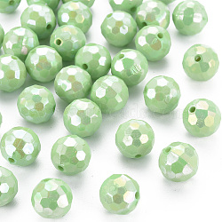 Opaque Acrylic Beads, Faceted, Dyed, AB Color, Round, Light Green, 12x11.5mm, Hole: 1.8mm(X-TACR-S154-10F-01)