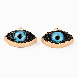 Druzy Resin Pendants, with Edge Light Gold Plated Iron Loops, Evil Eye, Black, 17x23x7.5mm, Hole: 2mm(RESI-R428-002B)