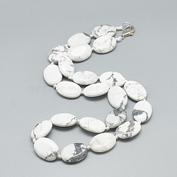 Natural Howlite Beaded Necklaces, with Alloy Lobster Clasps, Oval, 18.8 inch~19.2  inch(48~49cm), Oval: 18x13x5.5mm.(NJEW-S402-10)