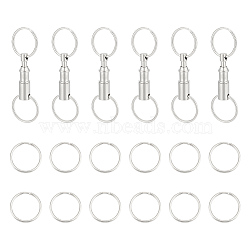 6Pcs Iron Quick Release Keychain, Detachable Pull Apart Snap Keychain, with 12Pcs Iron Split Key Rings, Platinum, 25~80x2.5mm(KEYC-UN0001-18)