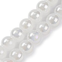 Imitation Jade Glass Round Beads Strands, Snow, 10x9mm, Hole: 1.4mm, about 40pcs/strand, 14.76''(37.5cm)(GLAA-A016-01E)