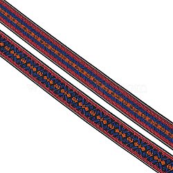 Ethnic Style Embroidery Flat Polyester Elastic Rubber Cord/Band, Webbing Garment Sewing Accessories, Rhombus Pattern, Orange, 25mm(OCOR-WH0079-98A)