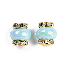 Brass Beads, with Rhinestone & Resin, Golden, Light Cyan, 14.5x13.5mm, Hole: 3.5mm(KK-H490-05G-05)