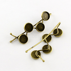 Iron Hair Bobby Pin Findings, with Brass Flat Round Tray, Antique Bronze, Tray: 10mm, 63x19mm(MAK-Q001-032AB)