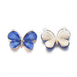 Light Gold Plated Alloy Glass Pendants, Butterfly, Royal Blue, 21.8x28x4.5mm, Hole: 1.5x10mm(PALLOY-CJC0001-33H)