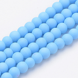 Rubberized Style Painted Glass Round Bead Strands, Light Sky Blue, 8mm, Hole: 1.3~1.6mm, about 100pcs/strand, 31.4 inch(X-DGLA-S072-8mm-26)