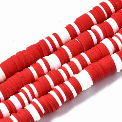 Handmade Polymer Clay Beads Strands, for DIY Jewelry Crafts Supplies, Heishi Beads, Disc/Flat Round, Red, 6x0.5~1mm, Hole: 1.8mm, about 290~320pcs/strand, 15.75 inch~16.14 inch(40~41cm)(CLAY-R089-6mm-136)