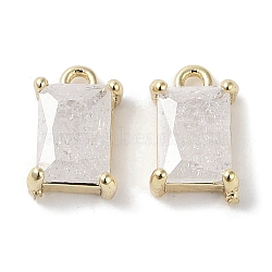 Brass Micro Pave Cubic Zirconia Charms, Real 18K Gold Plated, Rectangle, White, 9.5x6x3mm, Hole: 1.2mm(KK-G491-31G-04)