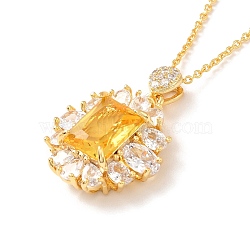 Yellow Cubic Zirconia Flat Round Pendant Necklace with Brass Cable Chains for Women, Cadmium Free & Lead Free, Real 18K Gold Plated, 16.14 inch(41cm)(NJEW-B082-08)