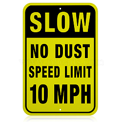 UV Protected & Waterproof Aluminum Warning Signs, Slow No Dust Speed Limit 10 MPH Sign, Yellow, 450x300x0.85mm, Hole: 6mm(AJEW-GL0001-05D-03)