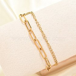 304 Stainless Steel Multi-strand Bracelets, Paperclip & Curb Chain Jewelry for Women, Real 18K Gold Plated, 7-5/8 inch(19.5cm)(BJEW-U023-05G)