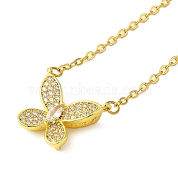 304 Stainless Steel Cubic Zirconia Pendant Necklaces, Real 18K Gold Plated, Butterfly, 15.55~16.50 inch(39.5~41.9cm), pendant: 14.5x17.5mm(NJEW-Q347-01B)